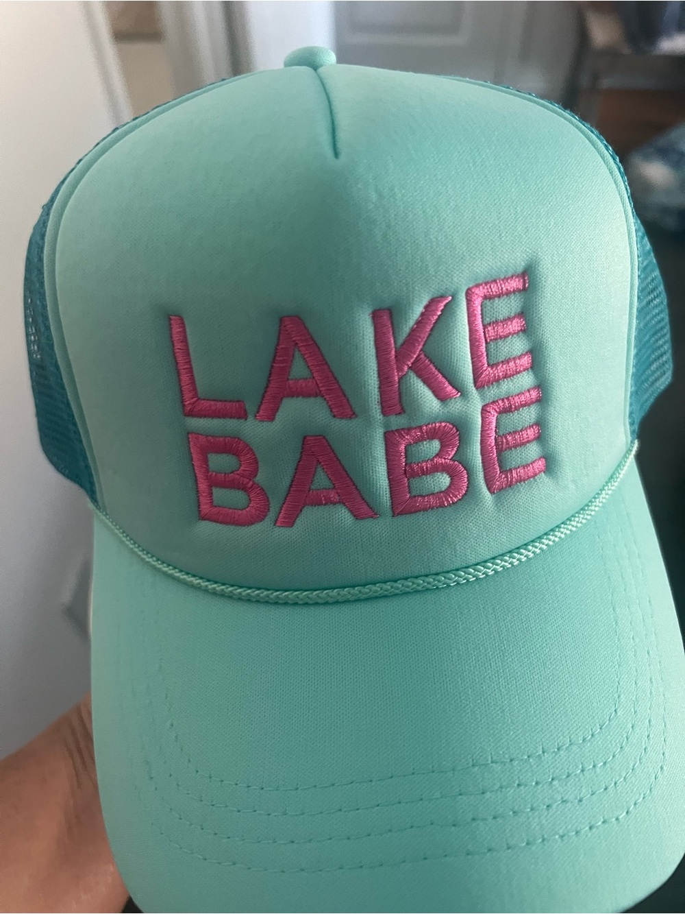 Mint 'Lake Babe' Trucker Hat with Pink Embroidery